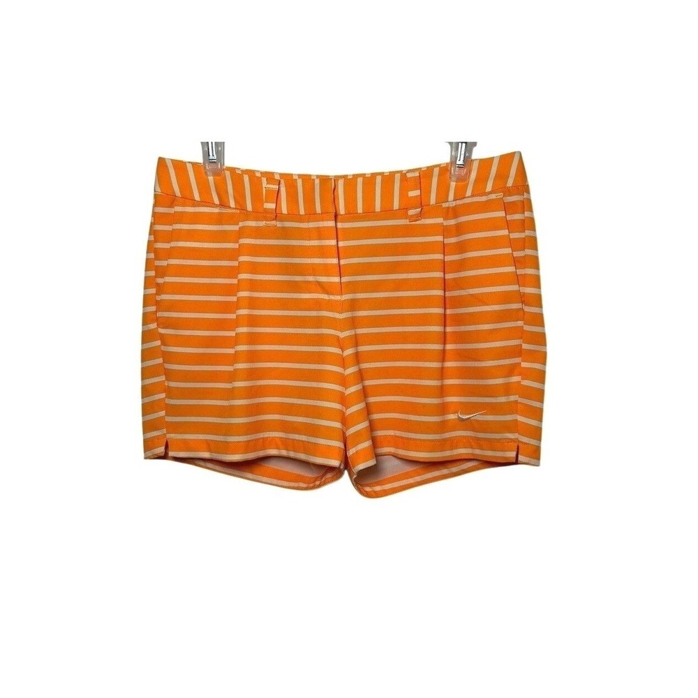 3/$20 💥‎ Nike Golf Dri-fit Women's Orange White Striped Athletic Shorts Pockets